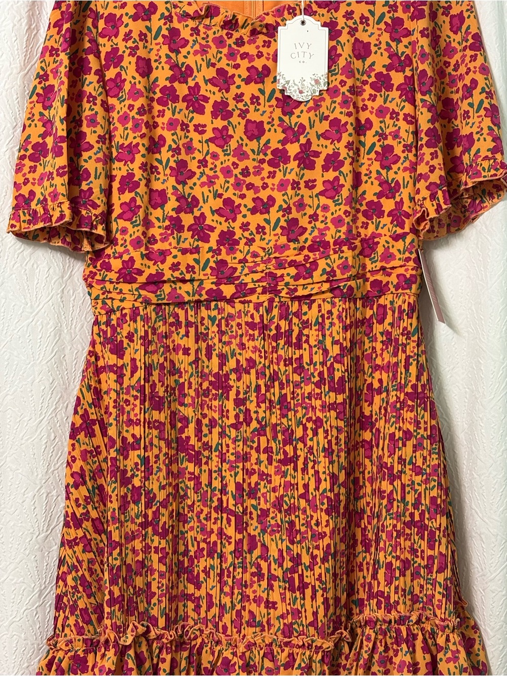NWT Ivy City Co Orange and Pink Floral Tiered Mini Dress Size 14 - Picture 4 of 15
